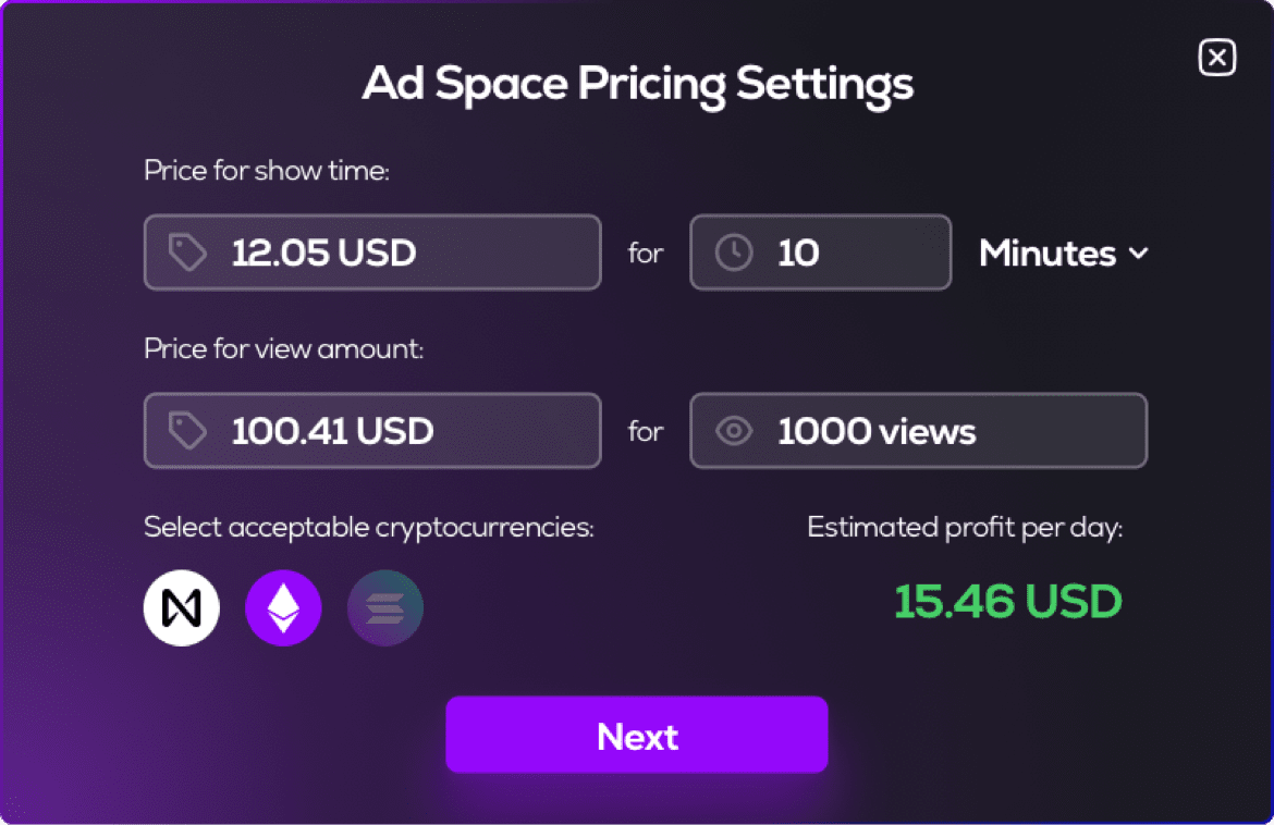 Ad Space Pricing Settings